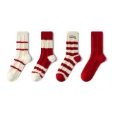 [4 упаковки, Красный термический австралийский флис, носки] Четыре полосы + полосы этикетка + толстые полосы + чистый красный