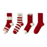 [4 пачки, Красный термический австралийский флис, носки] Полосы, ярлык + толстые полосы + красная ткань, ярлык + твердый красный