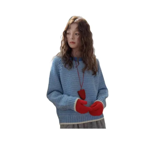 Mu Xiao Xin Синий Полосатый Свитер Женские Трикотаж