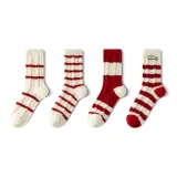 [4 упаковки, красные термические австралийские флисовые носки] Четыре полосы + полоска + полосы этикетка + толстые полосы