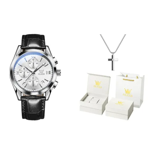 OLEVS Кварцевый механизм кожаный ремешок мужские часы белый циферблат