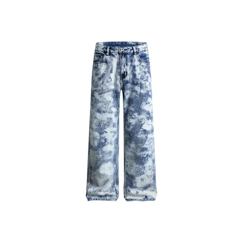 J.F.U Синий с Белой Надпись Мужские Джинсы