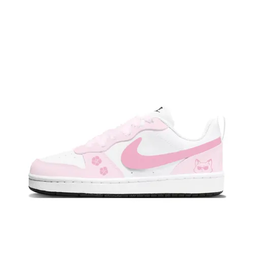 Nike Court Borough Анти-КИК и Устойчивый к Износу Низкий Топ Детские Скейтбординги Белый Розовый Унисекс