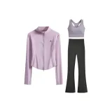 Комплект из 3 предметов (Мягкий фиолетовый пальто + жилет + серые штаны)