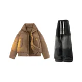 Кофейный + Черный Джинсы с флисовой подкладкой