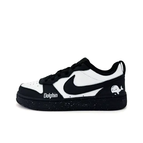 Nike Court Borough Leaping Dolphin Slip-resistant Low Top Детские Скейтбординги Черный Белый Подростки