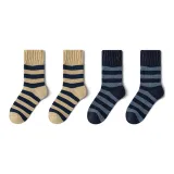 [4 упаковки, термические шерстяные носки с полосами] Желтый 2 + Синий 2