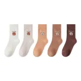 [5 Pack, Медведь Термический Твил] Белый + Хаки + Молочно-оранжевый + Кофейный + Темно-коричневый