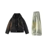 Чёрный + Желтый Грязь Джинсы с Флисовой Подкладкой