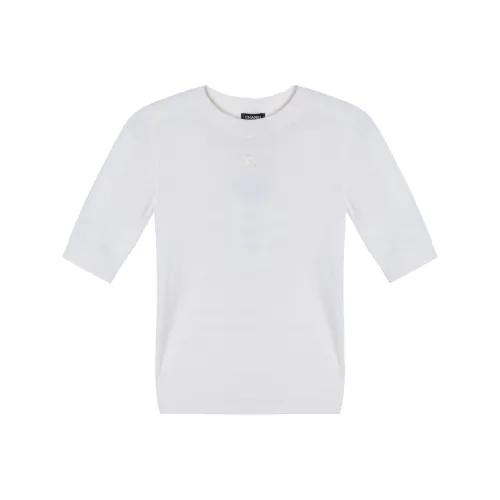 CHANEL Однотонная Рубашка с круглым вырезом прямой крой короткие рукава белая для женщин