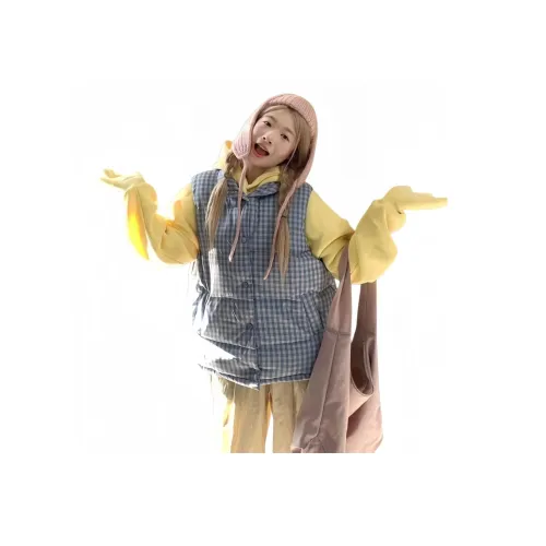 YICHAI Синий Клетка Женский Пуховый жилет