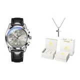 Черная кожа, настоящий серый [Роскошная коробка + ожерелье]