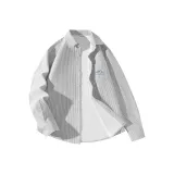 [Флисовая подкладка, Оксфорд, Полосы] Серо-белые полосы (Гора, Скалолазание, Трансформируемый логотип на груди)