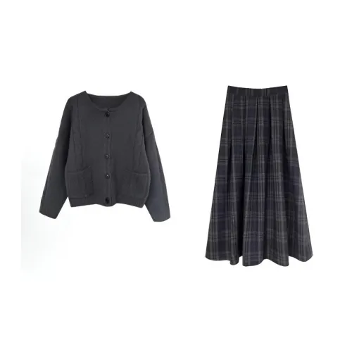 OURUOKE Серый топ + Юбка Женские Комплекты с юбкой