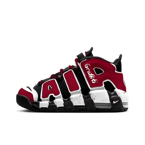 Nike Air More Uptempo Красный Rhyme In Снег Амортизация MID Топ Детские Баскетбольные кроссовки Черно-красный Подростки