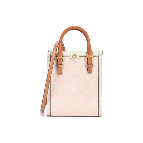 TORY BURCH T Monogram Ткань с коровьей кожей Тоут Сумка Сумка для покупок Сумка через плечо Мини Женская Светло-розовая