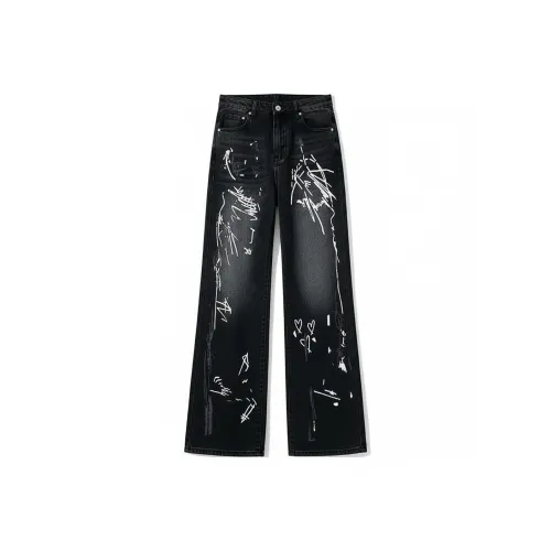 PEA Черный Серый Цвет Унисекс Джинсы