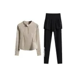 Двухкомпонентный комплект (хаки длинно-рукавная рубашка + черные штаны)