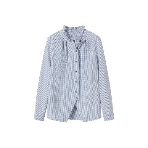 SHANGJING Синие Белые Клетчатые Рубашки для Женщин