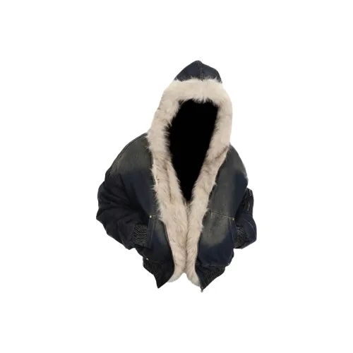 W9H2 Темно-синий [Деним Флис С капюшоном] Унисекс Пуховики