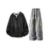 Черный топ с флисовой подкладкой + желтые грязные штаны