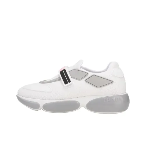 PRADA Дышащий Низкий Топ Повседневная Обувь Женская Белая Серебристо-Серый