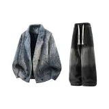 Светло-серый + черный джинсы с флисовой подкладкой