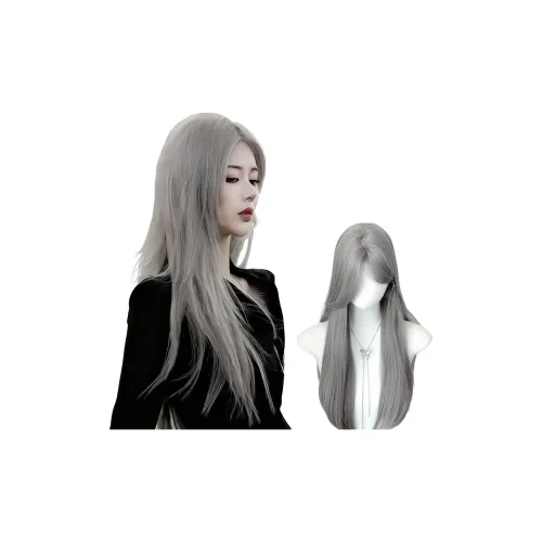BEIQING Grandma Серый Длинный Прямые волосы Центрированная разделённая чёлка "восьмёрка" Женская парик