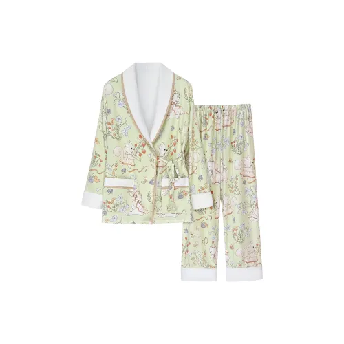 SIMENGHUAFU [Store Эксклюзив] Длинный рукав Топ + Штаны Женские Пижамные Комплекты