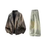 Кофейный & Желтый Грязь Джинсы с Флисовой Подкладкой