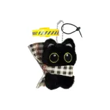 Шарф Маленький Черный Кот Кукла Украшение & Черный Шнур & Желтый Ремешок