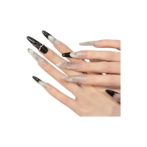 SHAQINUO [Сумерки Dinner] Сверкающий Кошачий глаз Длинный Ручной Nail Art 35 мм Искусственный Ногтевой Стилет Черный