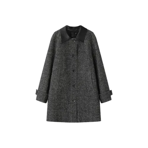 IHIMI Черный с белыми цветами Nappa Женское короткое пальто