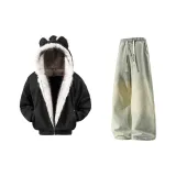 Чёрный + Желтый Грязь Джинсы с Флисовой Подкладкой