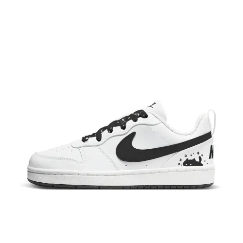 Nike Court Borough Черный кот Trace Аbrasion Resistant Низкий Топ Детские Скейтбординги Черный Белый Подростки