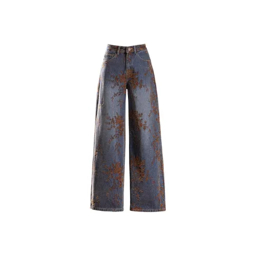 NINIUWOKU Blue Brown Women's Jeans NINIUWOKU Синий Коричневый Женские Джинсы