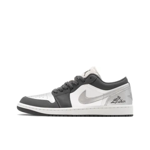 Jordan Air Jordan 1 Silver Wing Pattern "Елочка" Устойчивые к истиранию Низкие Баскетбольные Кроссовки Мужские