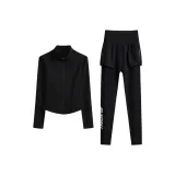 Двухкомпонентный комплект (Черное пальто + Черные штаны)