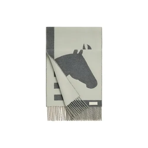 HERMES Casaque Love Story Кашемировые Вязаные Шарфы Женские Серый Белый Слоновая Кость