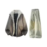 Кофейный коричневый + желтый грязный джинсы с флисовой подкладкой