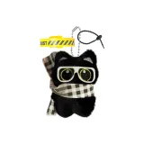 Шарф Белый, Стекло & Черный, Кот, Кукла, Украшение, Черный шнур, Желтый ремешок