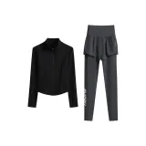 Двухкомпонентный комплект (Черное пальто + Серые штаны)