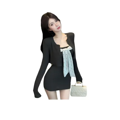 MORTEN SOLUM Серый Кардиган + Платье без бретелек Женские Комплекты с юбкой