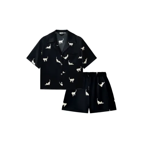 NOT JUST PAJAMA Черный Двойной Сided С принтом Женские Пижамные комплекты