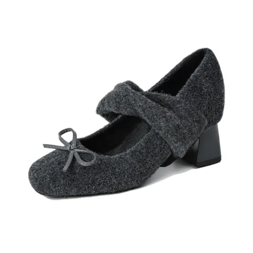 Zubumei Грубый каблук Туфли Мэри Джейн 8 см Женские Серые