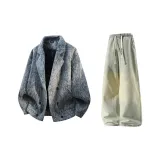 Светло-серые + желтые грязные джинсы с флисовой подкладкой