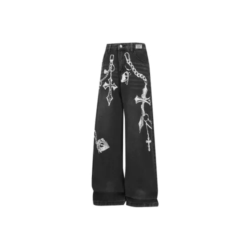 W7H1 Черный Серый Цвет Унисекс Джинсы