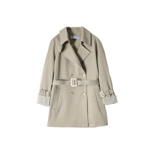 Mo Han Yi Mei Тренчкот Женский Светло-Серый Зеленый