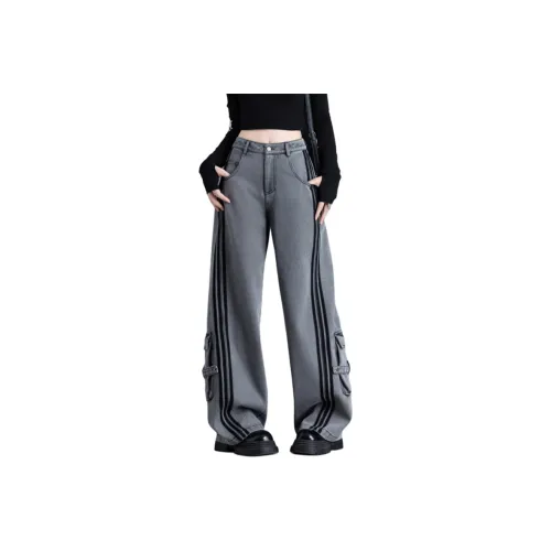 FAVMARTHA Черный Серый Женские Джинсы