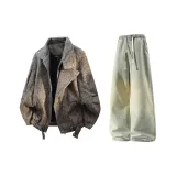 Кофейный & Желтый Грязь Джинсы с Флисовой Подкладкой